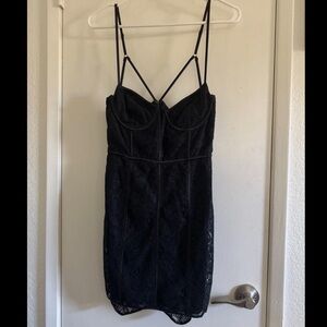 NWT For Love & Lemons Black Corset Lace Mini Dress